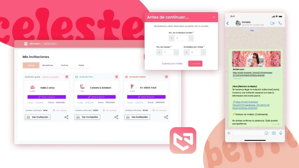 Diseño de interfaz de una plataforma de invitaciones en escritorio y móvil