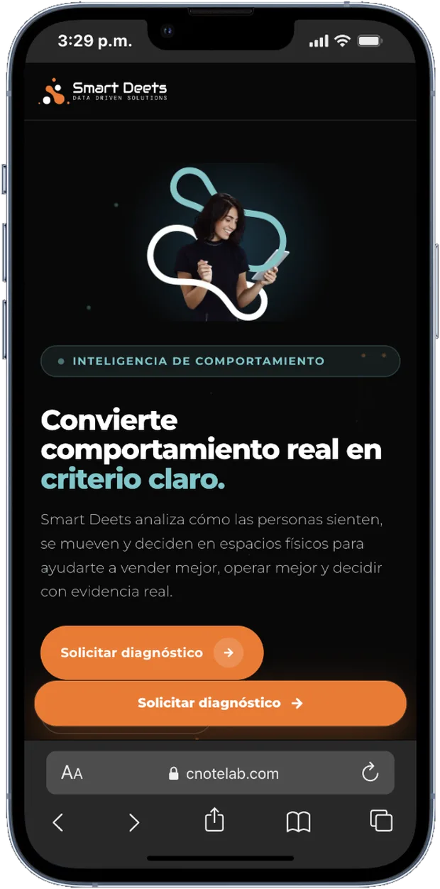 Sitio de Smart Deets visto en un teléfono